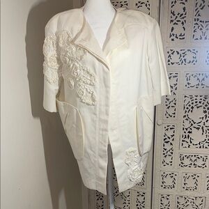 Rare Vintage over size Nina Ricci Cream /white Floral Appliqué jacket